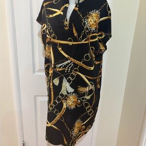 Elegant Black and Gold Chain Print Dress